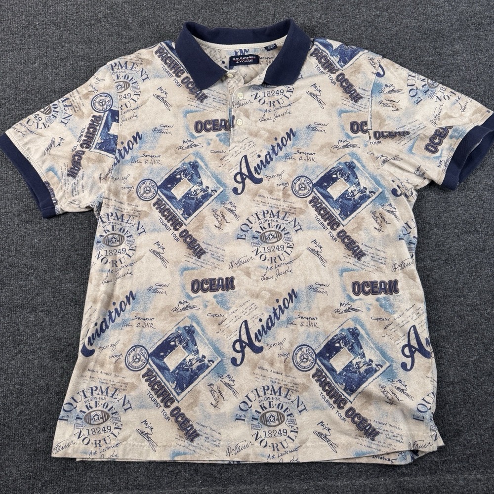 Roundtree & Yorke Short Sleeve Polo Cotton Beach Travel XL VTG Men's Aviation‎